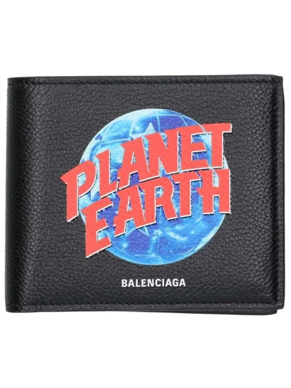 Balenciaga Cash Square Folded Planet Earth Bifold Leather Wallet